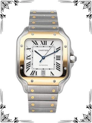 Cartier Santos Automatic Silvered Opaline Dial Steel and 18kt Yellow Gold Men's Watch W2SA0006