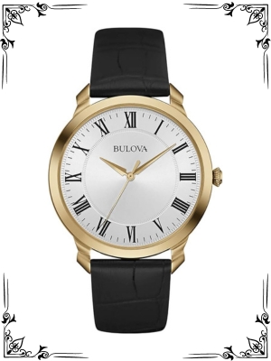 Bulova Men's Classic 3-Hand Quartz Black Leather Strap Watch