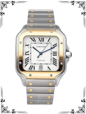 Cartier Santos Automatic Silvered Opaline Dial Steel and 18kt Yellow Gold Men's Watch W2SA0006