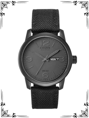 Citizen Men's Eco-Drive Weekender Garrison Field Watch in Black IP Stainless Steel with Black Nylon strap, Black Dial (Model BM8475-00F)