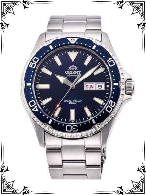 Orient KamasuMako III Men's Automatic Manual Winding Sports Steel or Silicone Divers' Watch with Screw Crown and Sapphire Crystal, Blue, 40mm, Bracelet