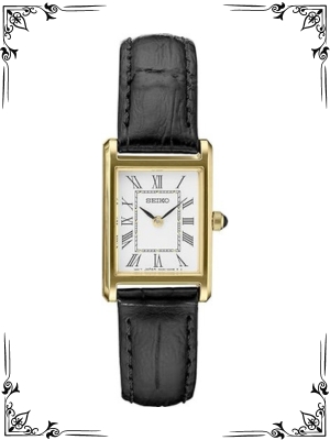 SEIKO Essentials Watch for Women - Essentials - Water Resistant with Stainless Steel Rectangular Case and Leather Strap