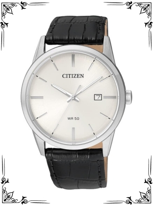 Citizen Quartz Mens Watch, Stainless Steel with Leather strap, Casual, Black (Model BI5000-01A)